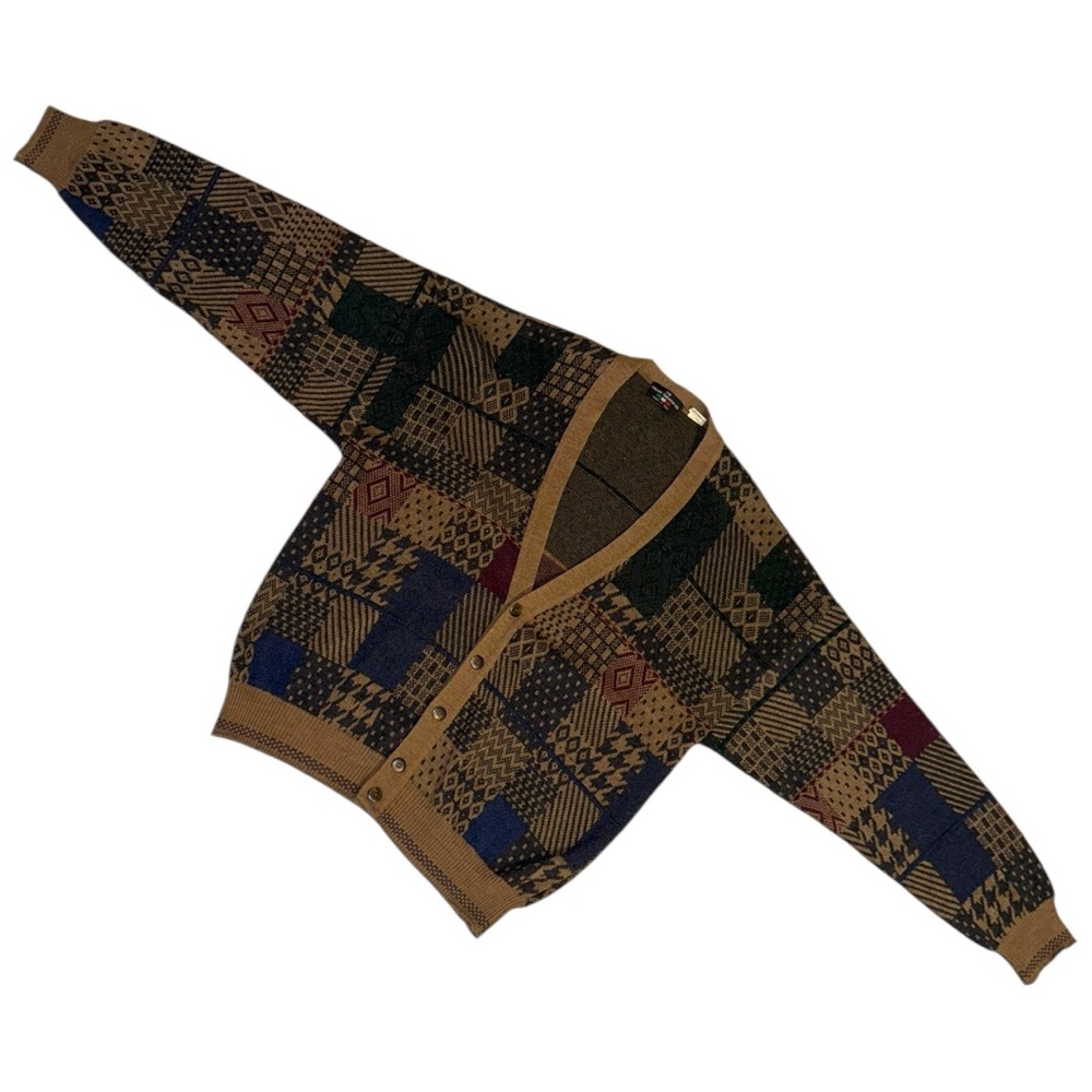 The Italian Sweater Vintage Brown Patchwork Wool Men’s Fall Cardigan - Picture 8 of 13